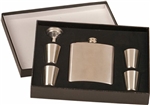 6 oz. Stainless Flask, 4 Glasses, 1 Funnel, Gift Box