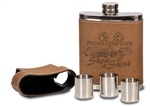 7 oz. Leather Flask with Lid and 3 Shot Glasses