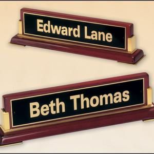Name Plate with Gold Metal Accents